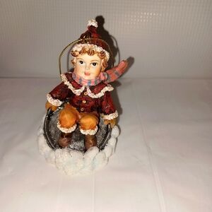 Vintage Charming Winter Holiday Figurine Sleding Christmas Ornament
